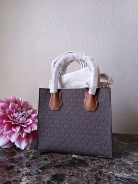 Michael Kors Brown Signature Satchel with Tan Handles